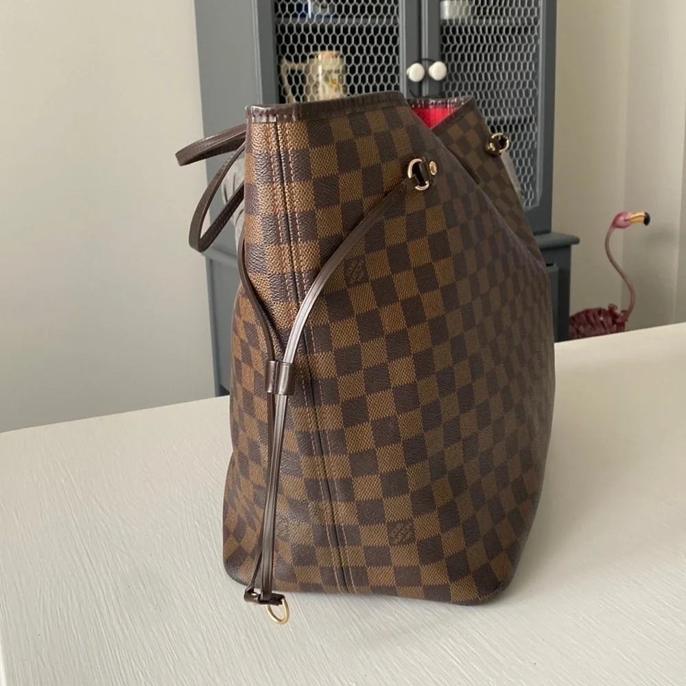 Louis Vuitton Neverfull GM Damier Ebene Tote Handbag Red Organizer Insert w COA - Picture 7 of 17